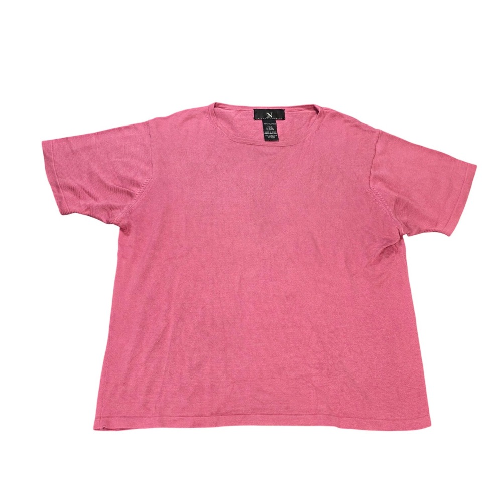 Vintage Nicole Summers Silk Knit Sweater Top Women's Size L Pink Short Sleeve